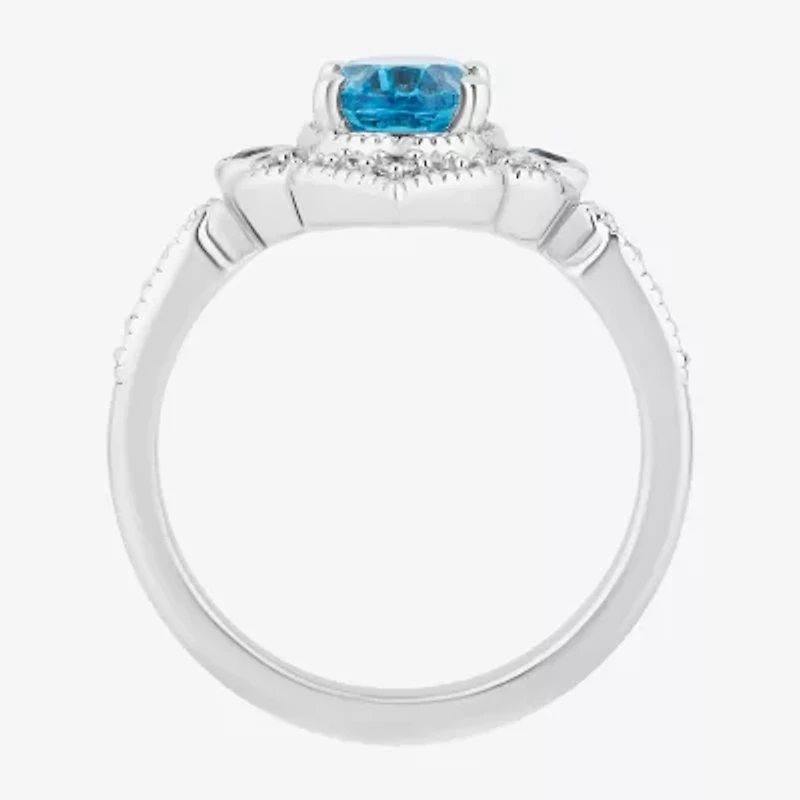 Enchanted Disney Fine Jewelry Womens 1/6 CT. T.W. Genuine Blue Topaz Sterling Silver Aladdin Jasmine Cocktail Ring
