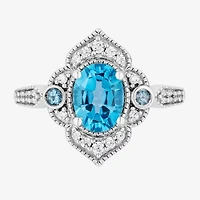 Enchanted Disney Fine Jewelry Womens 1/6 CT. T.W. Genuine Blue Topaz Sterling Silver Aladdin Jasmine Cocktail Ring