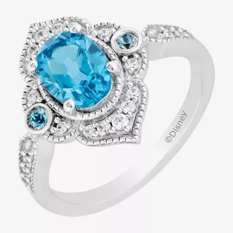 Enchanted Disney Fine Jewelry Womens 1/6 CT. T.W. Genuine Blue Topaz Sterling Silver Aladdin Jasmine Cocktail Ring