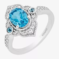 Enchanted Disney Fine Jewelry Womens 1/6 CT. T.W. Genuine Blue Topaz Sterling Silver Aladdin Jasmine Cocktail Ring