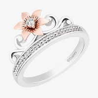 Enchanted Disney Fine Jewelry Womens 1/10 CT. T.W. Natural White Diamond 14K Rose Gold Over Silver Crown Rapunzel Cocktail Ring