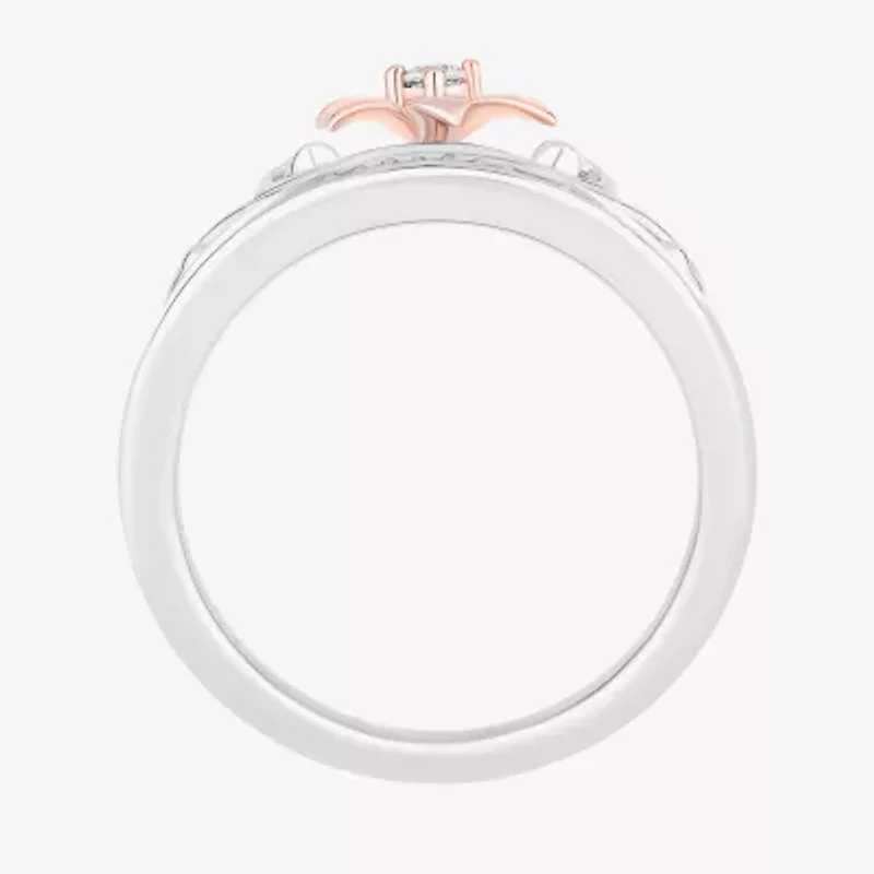 Enchanted Disney Fine Jewelry Womens 1/10 CT. T.W. Natural White Diamond 14K Rose Gold Over Silver Crown Rapunzel Cocktail Ring