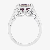 Enchanted Disney Fine Jewelry Womens 1/10 CT. T.W. Genuine Purple Amethyst 14K Rose Gold Over Silver Cushion Rapunzel Halo Cocktail Ring