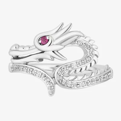 Enchanted Disney Fine Jewelry Womens 1/6 CT. T.W. Lab Created Red Ruby Sterling Silver Mulan Cocktail Ring