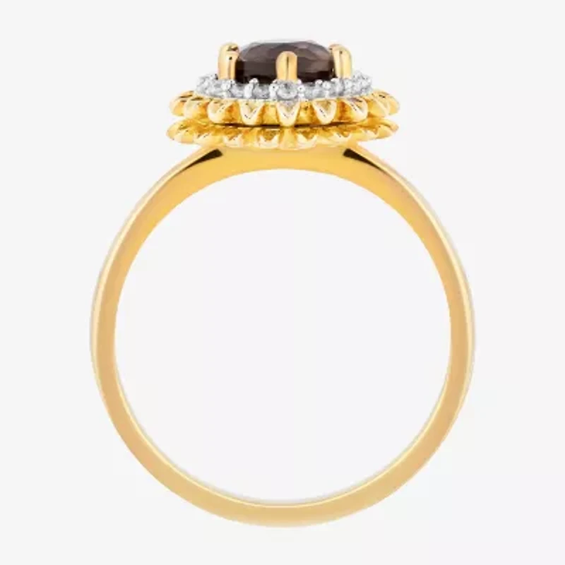 Enchanted Disney Fine Jewelry Womens 1/10 CT. T.W. Genuine Brown Quartz 14K Gold Over Silver Flower Pocahontas Cocktail Ring