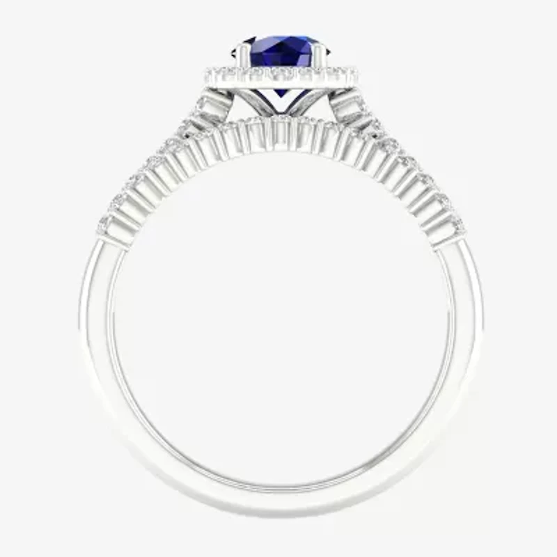 Modern Bride Gemstone Womens 14K White Gold Round Halo Bridal Set
