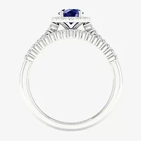 Modern Bride Gemstone Womens 14K White Gold Round Halo Bridal Set
