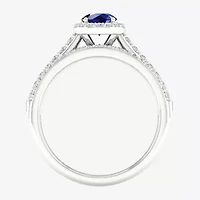 Modern Bride Gemstone Womens 14K White Gold Round Halo Bridal Set