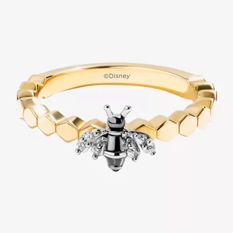 Disney Jewels Collection Womens Diamond Accent Natural White 14K Gold Over Silver Winnie The Pooh Cocktail Ring