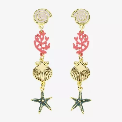 Bijoux Bar Gold Tone Shell Coral Starfish Womens Drop Earrings