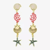 Bijoux Bar Gold Tone Shell Coral Starfish Womens Drop Earrings