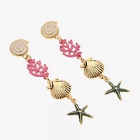 Bijoux Bar Gold Tone Shell Coral Starfish Womens Drop Earrings