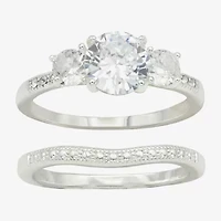 Sparkle Allure Womens Cubic Zirconia Pure Silver Over Brass Round 3-Stone Ring Set