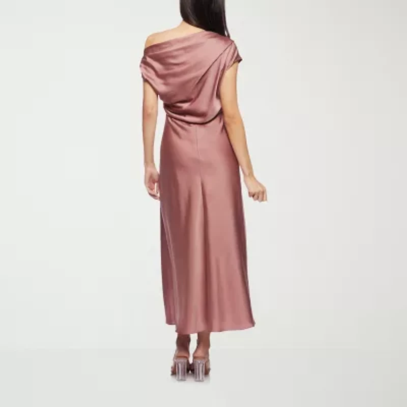 Premier Amour One Shoulder Womens Short Sleeve Midi Fit + Flare Dress