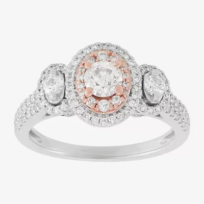 Limited Quantities! Womens 1 CT. T.W. Natural White Diamond 14K Two Tone Gold Round Side Stone 3-Stone Engagement Ring