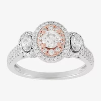 Limited Quantities! Womens 1 CT. T.W. Natural White Diamond 14K Two Tone Gold Round Side Stone 3-Stone Engagement Ring