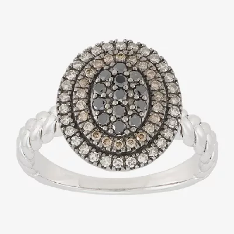 Limited Quantities! Womens 1/2 CT. T.W. Natural Multi Color Diamond Sterling Silver Round Halo Cocktail Ring