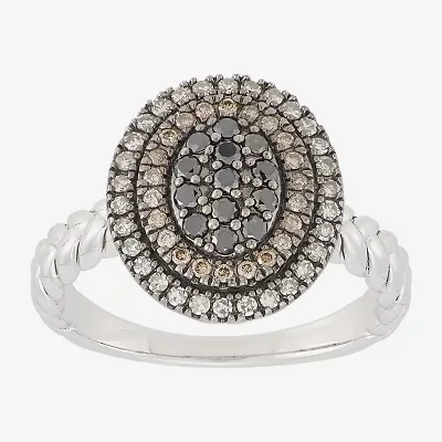 Limited Quantities! Womens 1/2 CT. T.W. Natural Multi Color Diamond Sterling Silver Round Halo Cocktail Ring