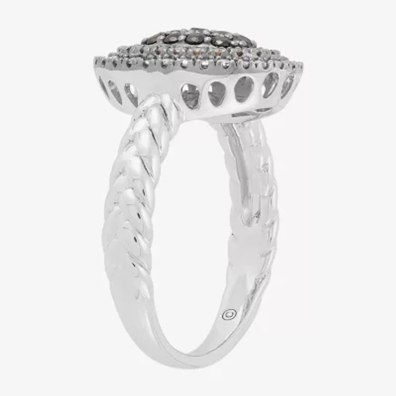 Limited Quantities! Womens 1/2 CT. T.W. Natural Multi Color Diamond Sterling Silver Round Halo Cocktail Ring