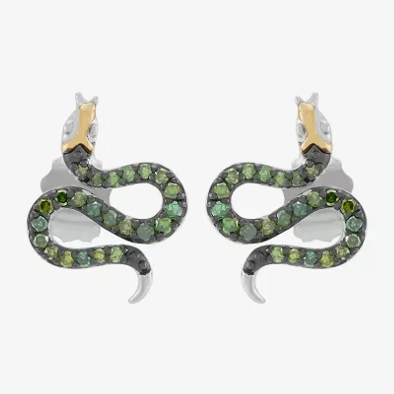 Limited Quantities! Snake 1/6 CT. T.W. Natural Green Diamond 14K Gold Sterling Silver 12.8mm Stud Earrings