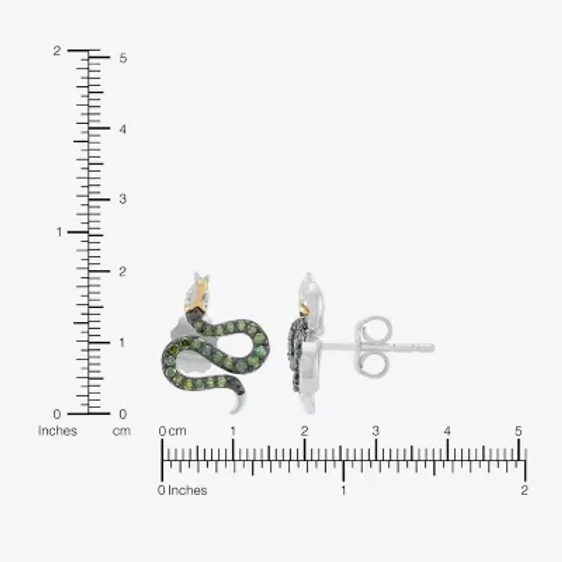 Limited Quantities! Snake 1/6 CT. T.W. Natural Green Diamond 14K Gold Sterling Silver 12.8mm Stud Earrings