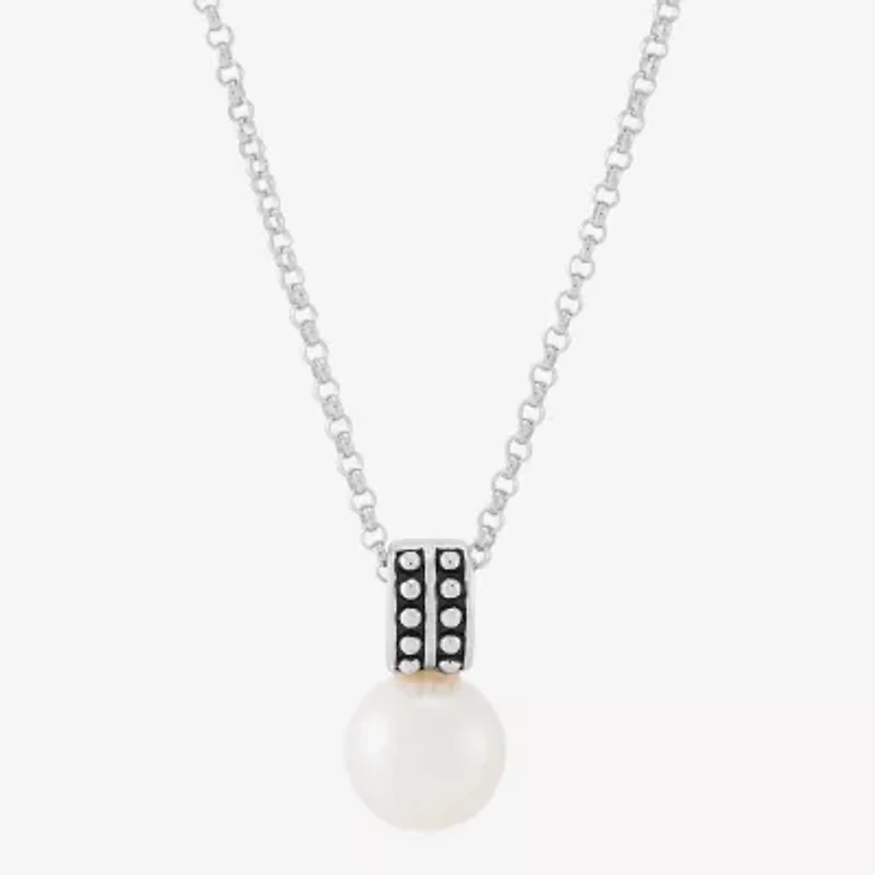 Limited Quantities! Womens White Cultured Freshwater Pearl Sterling Silver Circle 18 Inch Pendant Necklace