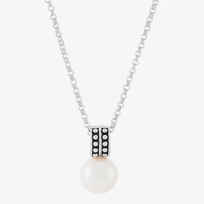 Limited Quantities! Womens White Cultured Freshwater Pearl Sterling Silver Circle 18 Inch Pendant Necklace