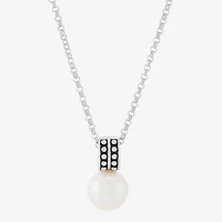 Limited Quantities! Womens White Cultured Freshwater Pearl Sterling Silver Circle 18 Inch Pendant Necklace