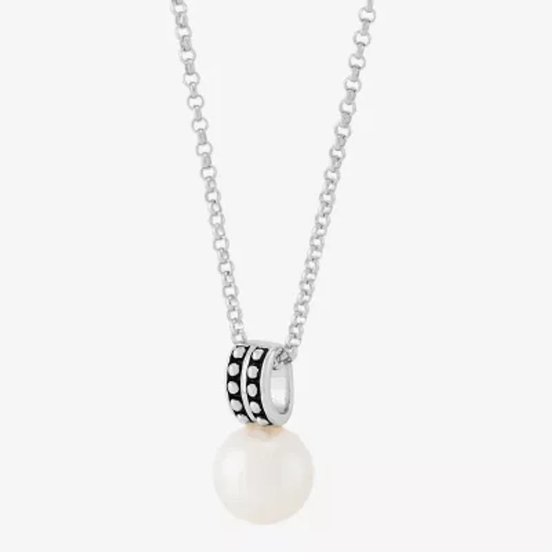 Limited Quantities! Womens White Cultured Freshwater Pearl Sterling Silver Circle 18 Inch Pendant Necklace