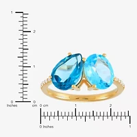 Limited Quantities! Womens Diamond Accent Genuine Blue Topaz 14K Gold Oval Pear Cocktail Ring