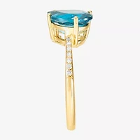 Limited Quantities! Womens Diamond Accent Genuine Blue Topaz 14K Gold Oval Pear Cocktail Ring