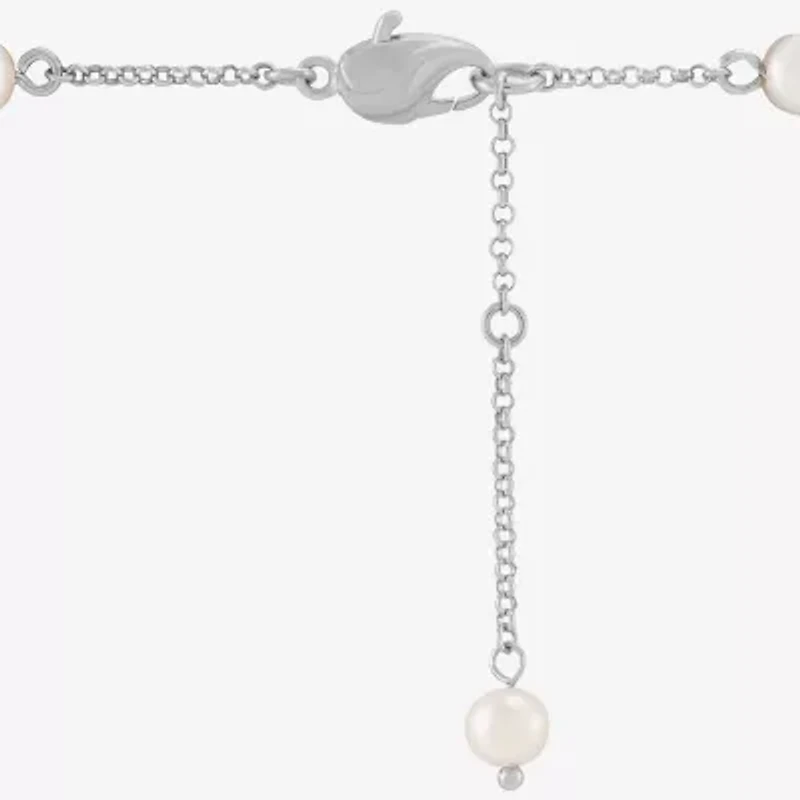 Limited Quantities! Cupcake Womens White Cultured Freshwater Pearl Sterling Silver Charm Bracelet