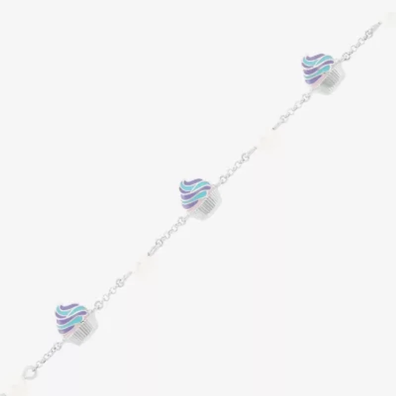Limited Quantities! Cupcake Womens White Cultured Freshwater Pearl Sterling Silver Charm Bracelet