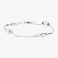 Limited Quantities! Womens White Cultured Freshwater Pearl Sterling Silver Charm Bracelet