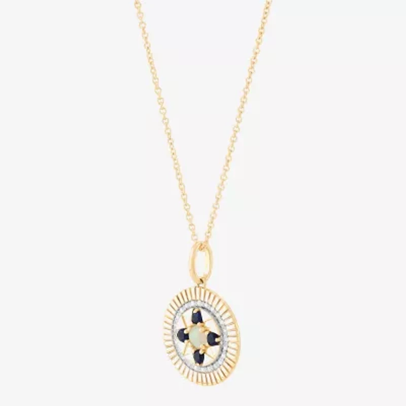 Limited Quantities! Womens Diamond Accent Lab Created White Opal 10K Gold Round 17 Inch Pendant Necklace