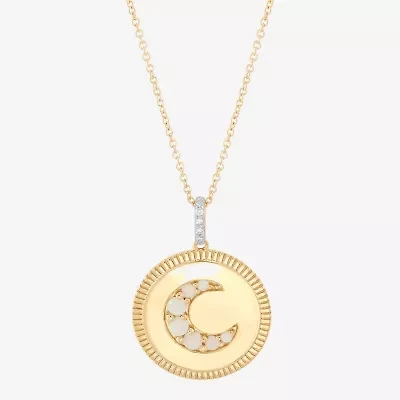 Limited Quantities! Womens Diamond Accent Lab Created White Opal 10K Gold Moon 17 Inch Pendant Necklace
