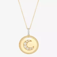 Limited Quantities! Womens Diamond Accent Lab Created White Opal 10K Gold Moon 17 Inch Pendant Necklace