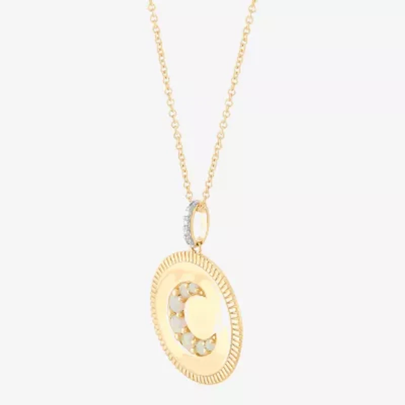 Limited Quantities! Womens Diamond Accent Lab Created White Opal 10K Gold Moon 17 Inch Pendant Necklace