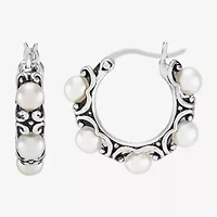 Limited Quantities! Womens White Cultured Freshwater Pearl Sterling Silver 19.2mm Hoop Earrings