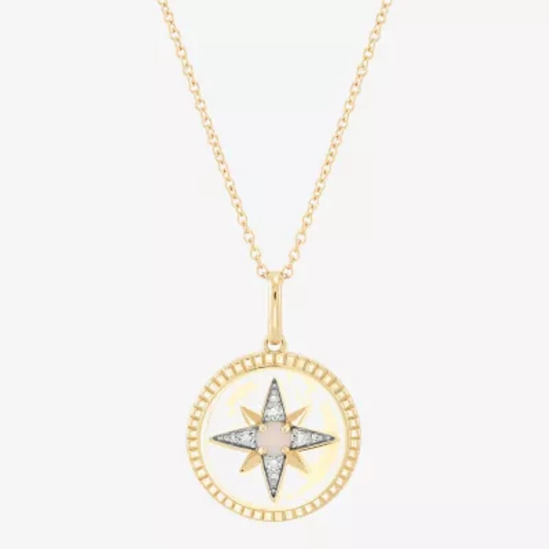 Limited Quantities! Womens Diamond Accent Lab Created White Opal 10K Gold Star 17 Inch Pendant Necklace