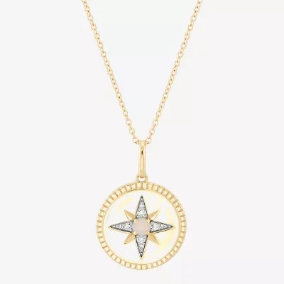 Limited Quantities! Womens Diamond Accent Lab Created White Opal 10K Gold Star 17 Inch Pendant Necklace