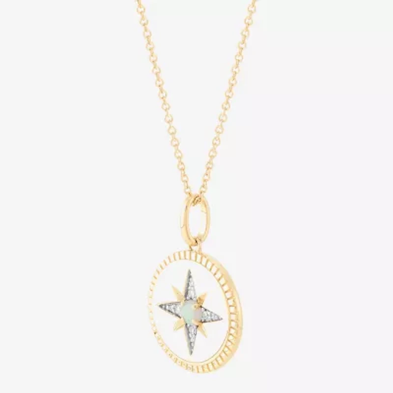 Limited Quantities! Womens Diamond Accent Lab Created White Opal 10K Gold Star 17 Inch Pendant Necklace