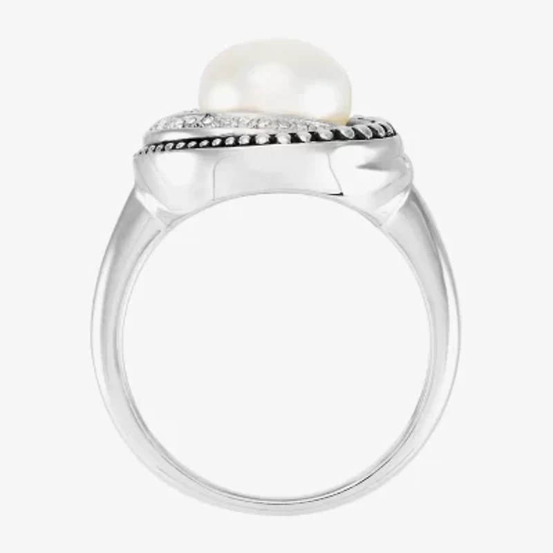 Limited Quantities! Womens 1/8 CT. T.W. 8.5MM White Cultured Freshwater Pearl Sterling Silver Round Cocktail Ring