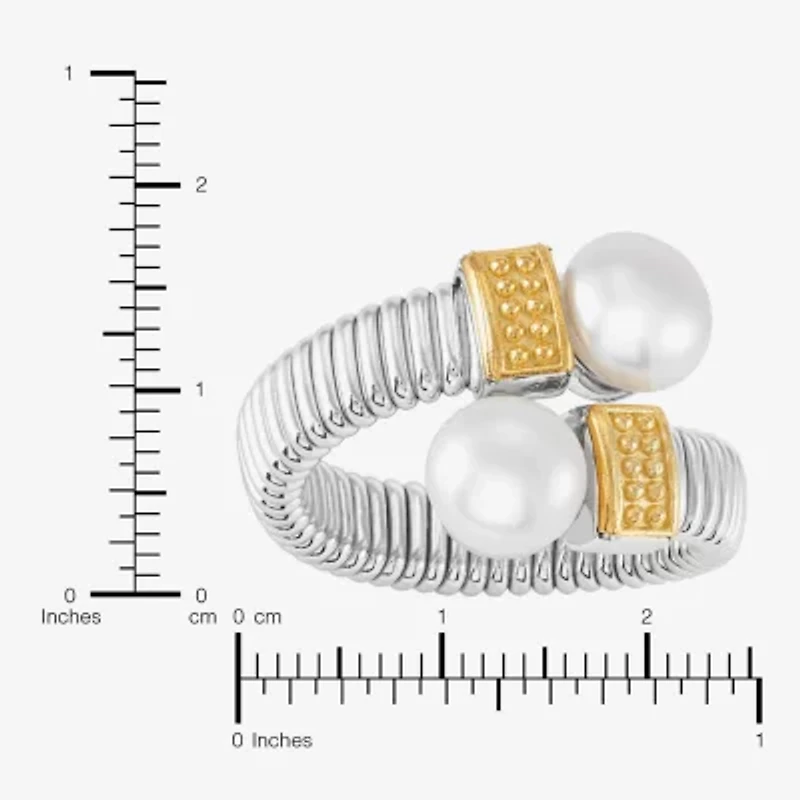 Limited Quantities! Womens 7.5-8MM White Cultured Freshwater Pearl 14K Gold Sterling Silver Bypass  Cocktail Ring