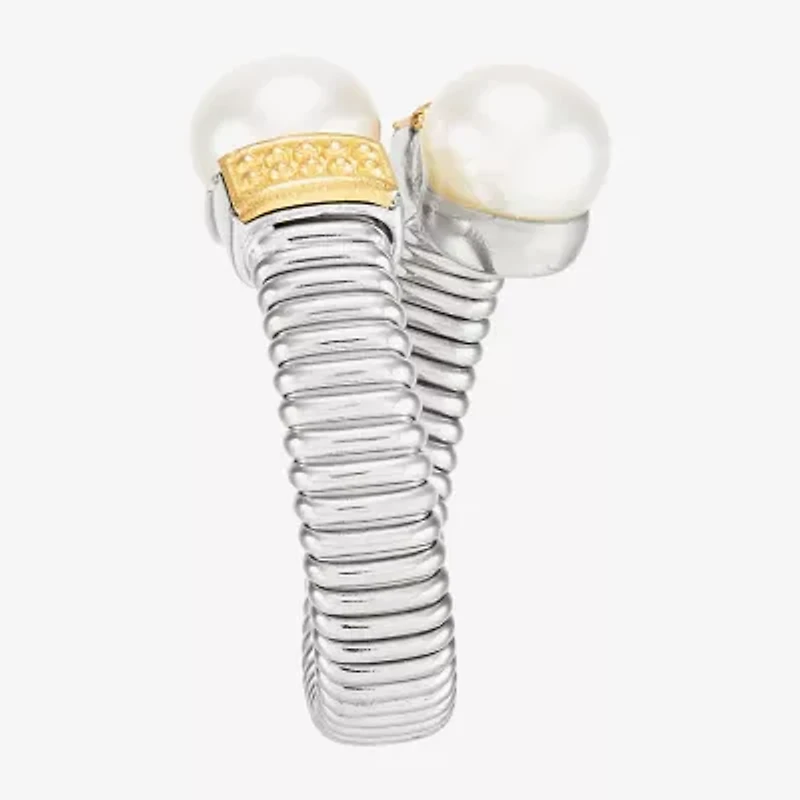 Limited Quantities! Womens 7.5-8MM White Cultured Freshwater Pearl 14K Gold Sterling Silver Bypass  Cocktail Ring