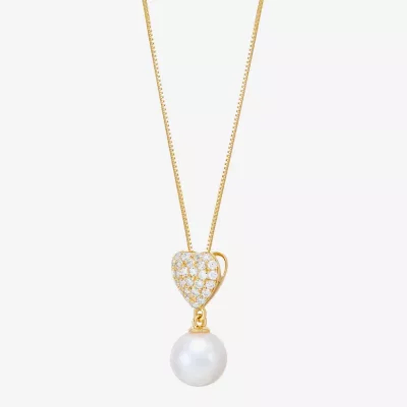 Womens Dyed White Cultured Freshwater Pearl 14K Gold Over Silver Heart 18 Inch Pendant Necklace