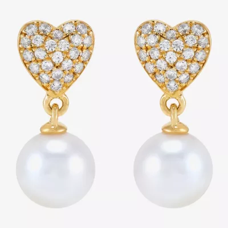 Womens Dyed White Cultured Freshwater Pearl 14K Gold Over Silver Heart Drop Earrings