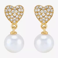 Womens Dyed White Cultured Freshwater Pearl 14K Gold Over Silver Heart Drop Earrings