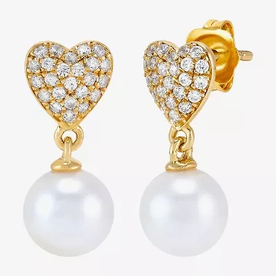 Womens Dyed White Cultured Freshwater Pearl 14K Gold Over Silver Heart Drop Earrings