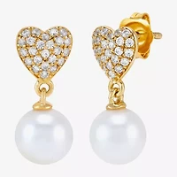Womens Dyed White Cultured Freshwater Pearl 14K Gold Over Silver Heart Drop Earrings